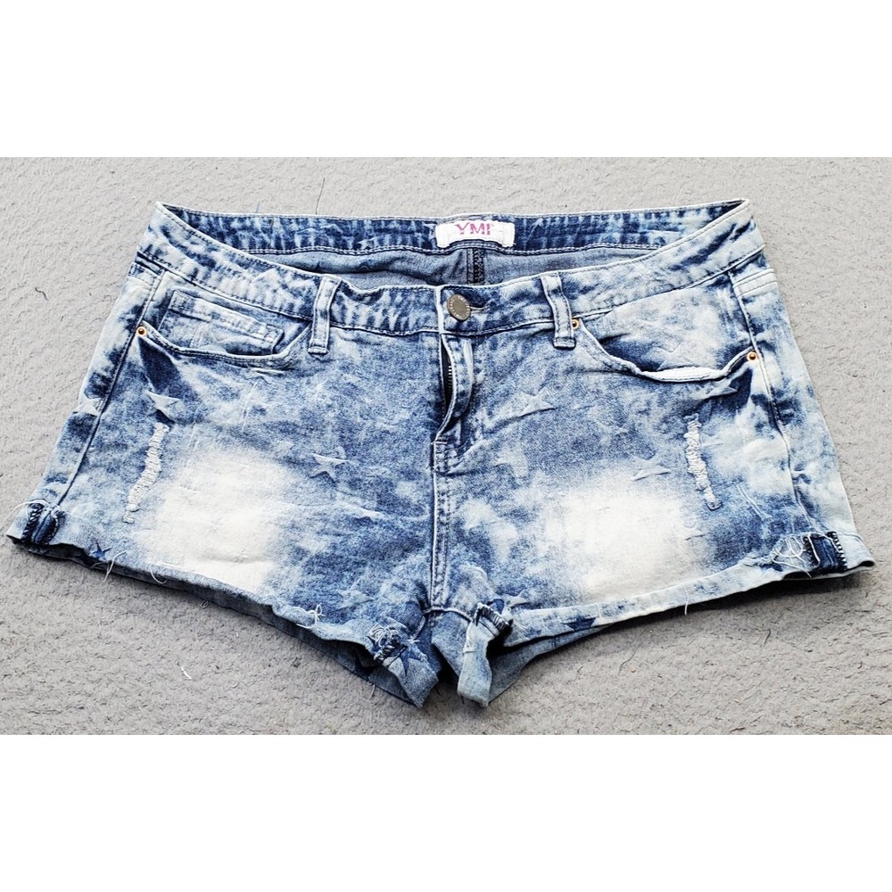 YMI Jean Shorts Women Size 11 Multi Denim Distressed Acid Wash 5-Pocket Design
